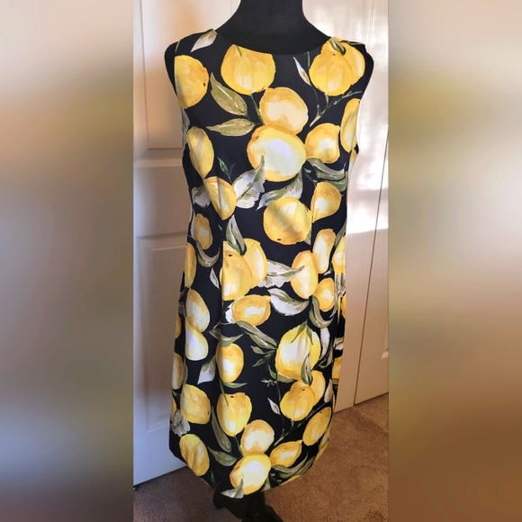 AGB Dresses & Skirts - AGB Black Lemon Print Sleeveless Pencil Knee Length Dress Size 6
